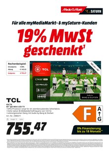 Fernseher im MediaMarkt Saturn Prospekt "19% MwSt. geschenkt" mit 34 Seiten (Duisburg)