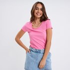 T-shirt coton col rond manches courtes rose femme à 3,99 € dans le catalogue La Halle