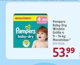 Baby-Dry Windeln Größe 4 9 - 14 kg Monatsbox von Pampers im aktuellen Rossmann Prospekt für 53,99 €