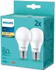 2 ampoules LED E27 806 lumens, blanc chaud, 60 W Lighting - PHILIPS - Castorama à Vincennes 2 ampoules LED E27 806 lumens, blanc chaud, 60 W Lighting - PHILIPS en promo chez Castorama Vincennes à 6,99 €