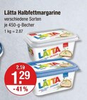 Halbfettmargarine von Lätta für 1,29 € bei V-Markt im Angebot Halbfettmargarine von Lätta im aktuellen V-Markt Prospekt