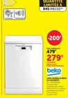 Lave-vaisselle 14 couverts - Beko - Hyper U à Angers Lave-vaisselle 14 couverts - Beko en promo chez Hyper U Angers à 279,00 €