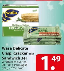 Wasa Delicate Crisp, Cracker oder Sandwich 3er bei famila Nordost in Hannover Wasa Delicate Crisp, Cracker oder Sandwich 3er im Angebot bei famila Nordost Hannover für 1,49 €