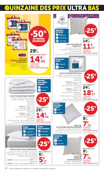 Promotion Literie dans le prospectus Hyper U, valable du 10/03/2026 au 22/03/2026 Promo Literie dans le catalogue Hyper U du moment à la page 42