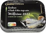 Sardines à l’huile d’olive vierge extra millésimées - CASINO DELICES en promo chez Géant Casino Angers à 2,10 €