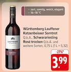 EDEKA Engstingen - Württemberg Lauffener Katzenbeisser Samtrot, Schwarzriesling Rosé trocken Angebot im Prospekt Württemberg Lauffener Katzenbeisser Samtrot, Schwarzriesling Rosé trocken bei EDEKA im Engstingen Prospekt für 3,99 €