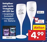 Sektgläser oder bunte Trinkgläser mit LED 2er für 4,99 € bei Netto Marken-Discount im Angebot Sektgläser oder bunte Trinkgläser mit LED 2er im aktuellen Netto Marken-Discount Prospekt