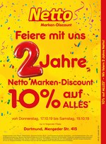 Netto Marken-Discount Prospekt "10% auf ALLES – Wir feiern 2 Jahre Netto!", 2 Seiten, für Witten, 14.10.2019 - 19.10.2019 Netto Marken-Discount Prospekt "10% auf ALLES – Wir feiern 2 Jahre Netto!", 2 Seiten, für Witten, 14.10.2019 - 19.10.2019