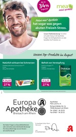 mea - meine apotheke Apotheken Prospekt der aktuellen Woche mit 4 Seiten, gültig von 01.08.2026 bis 31.08.2026, in Merdingen und Umgebung Aktueller mea - meine apotheke Apotheken Prospekt in Merdingen und Umgebung, "Unsere August-Angebote" mit 4 Seiten, 01.08.2026 - 31.08.2026