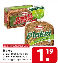 Backwaren im aktuellen famila Nordost Prospekt Harry Dinkel-Brot oder Dinkel-Vollkorn 300 g für 1,19 € bei famila Nordost im Angebot