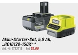 Akku-Starter-Set, 5,0 Ah, „RC18120-150X“ im toom Baumarkt Prospekt Akku-Starter-Set, 5,0 Ah, „RC18120-150X“ von RYOBI im aktuellen toom Baumarkt Prospekt für 79,99 €