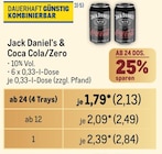 Jack Daniel's & Coca Cola/Zero Angebote bei Metro Rheda-Wiedenbrück für 2,13 €