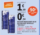 Boisson énergisante Blue Edition goût myrtille - Red Bull en promo chez E.Leclerc Drancy à 0,54 €