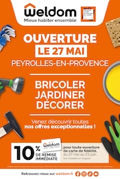 Prospectus Bricolage Weldom en cours à Gréasque et alentours, "OUVERTURE LE 27 MAI PEYROLLES-EM-PROVENCE", 16 pages, 27/05/2026 - 23/06/2026 Catalogue Bricolage Weldom en cours à Gréasque et alentours, "OUVERTURE LE 27 MAI PEYROLLES-EM-PROVENCE", 16 pages, 27/05/2026 - 23/06/2026