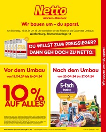 Netto Marken-Discount Prospekt für Weißenburg (Bayern): "Wir bauen um - Du sparst.", 2 Seiten, 15.04.2024 - 16.04.2024
