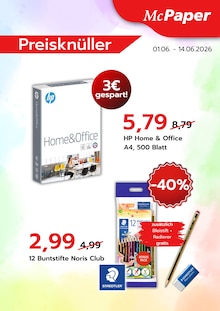 Schreibwaren Angebot im McPaper Prospekt, gültig von 01.06.2026 bis 14.06.2026 Schreibwaren Angebot im aktuellen McPaper Prospekt auf Seite 1