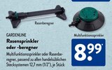 Rasensprinkler oder -beregner Angebot im ALDI SÜD Prospekt Rasensprinkler oder -beregner im ALDI SÜD Prospekt zum Preis von 8,99 €