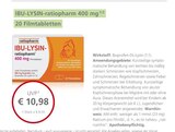 IBU-LYSIN-ratiopharm 400 mg 1/2 bei LINDA im Prospekt "" für 10,98 €