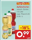 Apfelschorlen von StarDrink für 0,99 € bei Netto Marken-Discount im Angebot Apfelschorlen von StarDrink im aktuellen Netto Marken-Discount Prospekt