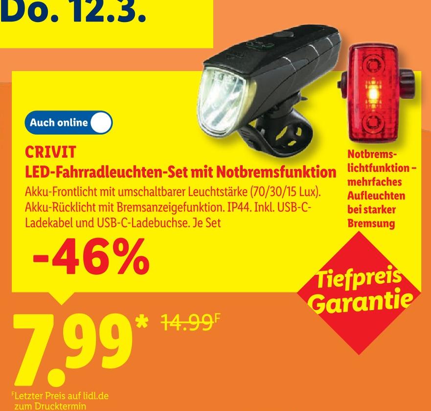 LED-Fahrradleuchten-Set mit Notbremsfunktion