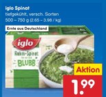 Spinat von iglo für 1,99 € bei Netto Marken-Discount im Angebot Spinat von iglo im aktuellen Netto Marken-Discount Prospekt