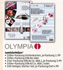 Laminierfolien 100er-Packung Visitenkarten von Olympia im aktuellen Penny Prospekt
