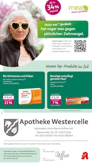 mea - meine apotheke Prospekt der Woche "Unsere Juli-Angebote" Seite 1, 01.07.2025 bis 31.07.2025 für Celle Aktueller mea - meine apotheke Prospekt "Unsere Juli-Angebote" Seite 1 von 4 Seiten für Celle