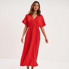 Robe longue col cache-coeur rouge femme - La Halle à Sarcelles Robe longue col cache-coeur rouge femme en promo chez La Halle Sarcelles à 29,99 €