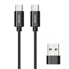 Câble 2 en 1 norauto  usb-a/c type c 120 cm noir nylon - NORAUTO en promo chez Norauto Lambersart à 9,99 €