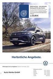 Aktueller Volkswagen Werkstatt & Auto Prospekt in Büren und Umgebung, "Herbstliche Angebote." mit 1 Seite, 01.10.2025 - 30.11.2025