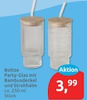 Party-Glas mit Bambusdeckel und Strohhalm von Boltze für 3,99 € bei budni im Angebot Party-Glas mit Bambusdeckel und Strohhalm von Boltze im aktuellen budni Prospekt