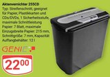 Aktenvernichter 255CD Angebote von GENIE bei GLOBUS Ludwigshafen für 22,00 €