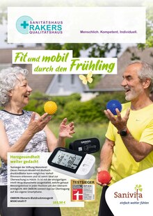 Blutdruckmessgerät im Sanitätshaus Rakers Prospekt "Fit und mobil durch den Frühling" mit 6 Seiten (Paderborn)