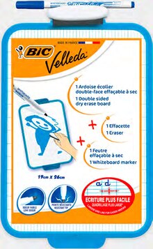Ardoise blanche velleda 19x26 cm avec marqueur et brosse inclus - Bureau Vallée à Boulogne-Billancourt Ardoise blanche velleda 19x26 cm avec marqueur et brosse inclus en promo chez Bureau Vallée Boulogne-Billancourt à 0,99 €