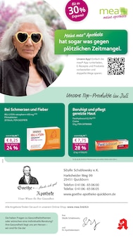mea - meine apotheke Prospekt der Woche "Unsere Juli-Angebote" Seite 1, 01.07.2025 bis 31.07.2025 für Quickborn Aktueller mea - meine apotheke Prospekt "Unsere Juli-Angebote" Seite 1 von 4 Seiten für Quickborn