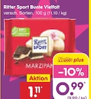 Bunte Vielfalt von Ritter Sport für 0,99 € bei Netto Marken-Discount im Angebot Bunte Vielfalt von Ritter Sport im aktuellen Netto Marken-Discount Prospekt