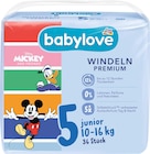 Windeln Premium Disney Gr. 5 Junior (10-16 kg) von babylove für 5,55 € bei dm-drogerie markt im Angebot Windeln Premium Disney Gr. 5 Junior (10-16 kg) von babylove im aktuellen dm-drogerie markt Prospekt