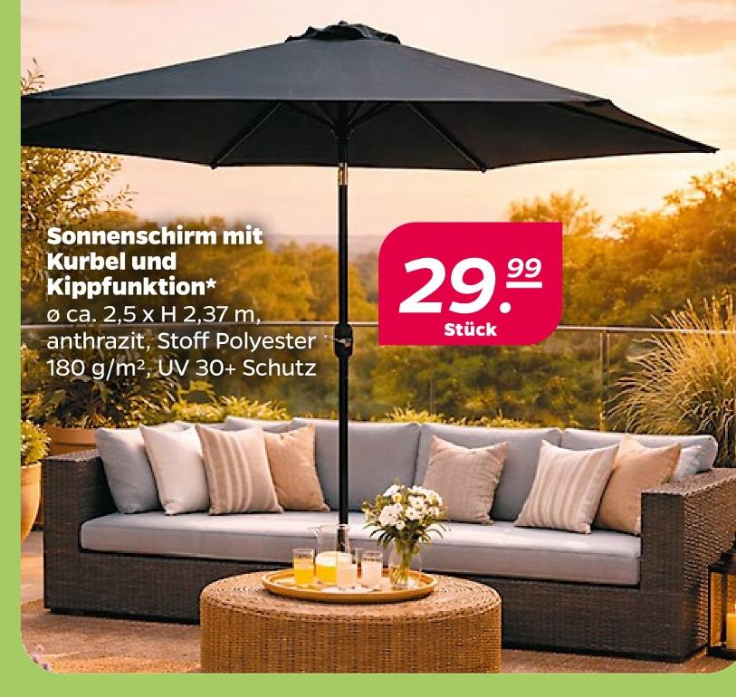 Sonnenschirm mit Kurbel und Kippfunktion