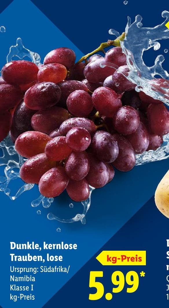 Dunkle, kernlose Trauben, lose