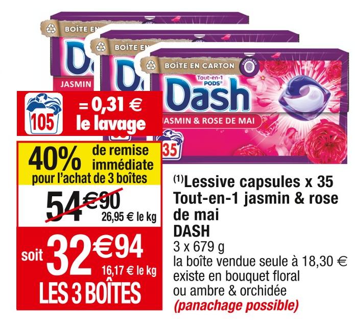 Lessive Capsule Détergent Souffle Précieux DASH : la boîte de 40 capsules à  Prix Carrefour