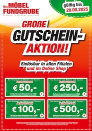 Die Möbelfundgrube Prospekt für Longen und Umgebung: „GROßE GUTSCHEIN-AKTION“, 1 Seite, 14.08.2025 - 20.08.2025