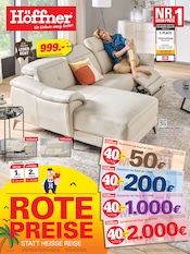Aktueller Höffner Möbel & Einrichtung Prospekt in Bruchköbel und Umgebung, "ROTE PREISE STATT HEISSE REISE" mit 8 Seiten, 30.07.2025 - 12.08.2025