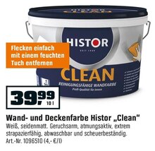 Wand- und Deckenfarbe Histor „Clean“ bei OBI in Hattingen Wand- und Deckenfarbe Histor „Clean“ im Angebot bei OBI Hattingen für 39,99 €