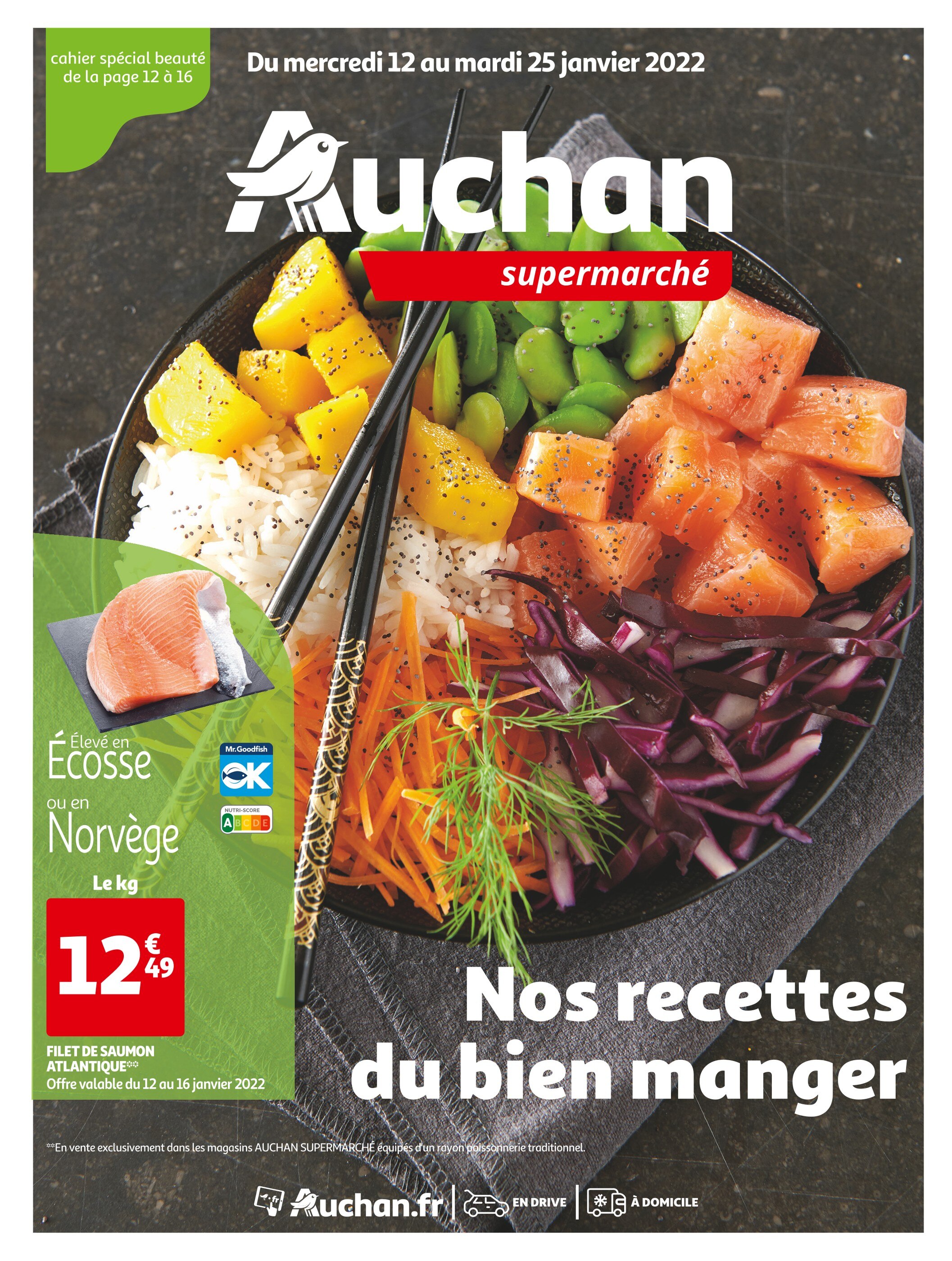 Catalogue Auchan à Paris, avec 16 pages Prospectus Auchan à Paris, "Nos recettes du bien manger", 16 pages, 12/01/2022 - 25/01/2022