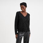 Pull col V à paillettes et sequins noir femme dans le catalogue La Halle