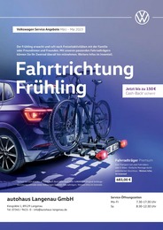 Volkswagen Prospekt für Elchingen mit 1 Seite Volkswagen Prospekt für Elchingen: Fahrtrichtung Frühling, 1 Seite, 01.03.2023 - 31.05.2023