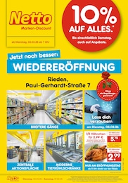 Netto Marken-Discount Prospekt "Wiedereröffnung - 10% auf ALLES" für Rieden, 4 Seiten, 03.03.2026 - 07.03.2026