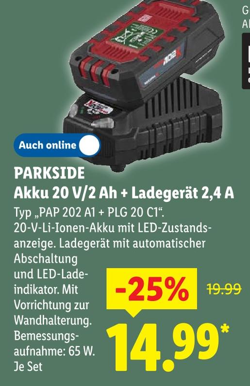 Akku 20 V/2 Ah + Ladegerät 2,4 A