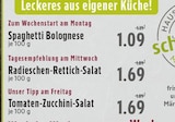 Spaghetti Bolognese oder Radieschen-Rettich-Salat oder Tomaten-Zucchini-Salat bei E center im Spenge Prospekt für 1,09 €