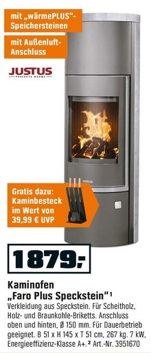 Kaminofen „Faro Plus Speckstein“ bei OBI in Böblingen Kaminofen „Faro Plus Speckstein“ im Angebot bei OBI Böblingen für 1.879,00 €